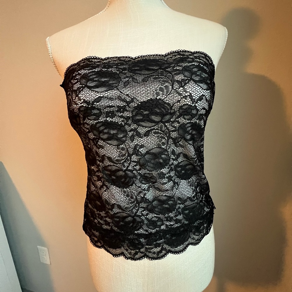 Black Floral Lace Tube Top